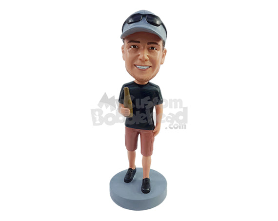 Custom Bobblehead Relaxed dude ready to take a sip of beer from the bottle wearing a t-shirt and nice shorts - Leisure & Casual Casual Males Personalized Bobblehead & Action Figure Custom Bobblehead Relaxed dude ready to take a sip of beer from the bottle wearing a t-shirt and nice shorts - Leisure & Casual Casual Males Personalized Bobblehead & Action Figure